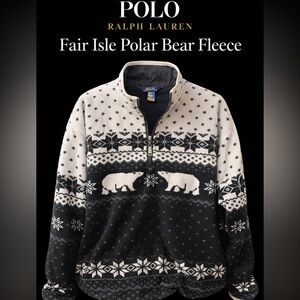 Polo Ralph Lauren Kids XL Fair Isle Polar Bear Quarter Zip Fleece Pullover